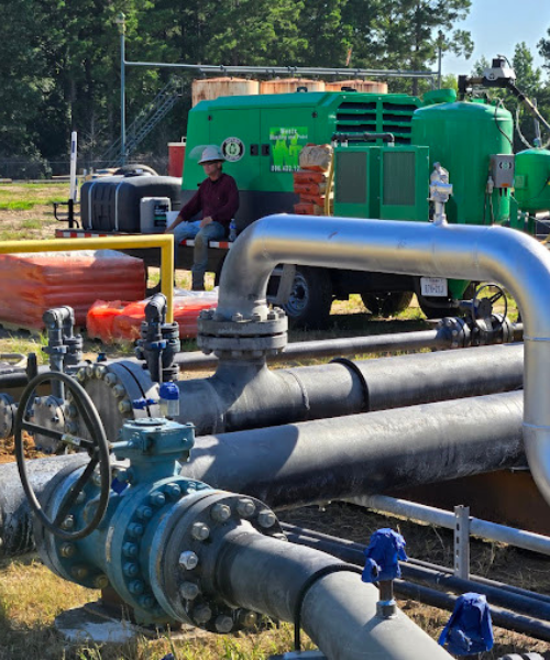 A man sitting on a bench next to a large pipe