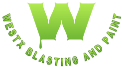 A green and white logo with the words west west west